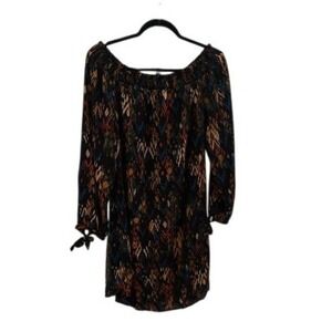 beachlunchlounge Women's Off Shoulder Smocked Dress XL Geometric Long Sleeve